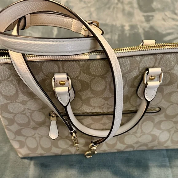 Coach Khaki Signature Canvas Satchel with Chalk Trim - Picture 3 of 6